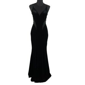 Vtg Betsy & Adam Black Velvet Maxi Dress Size‎ 2 Sheer Cut Out Formal Prom